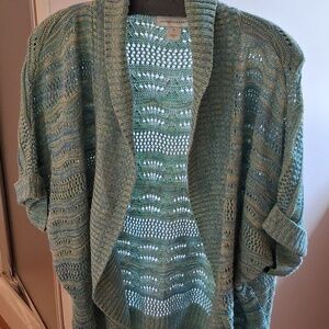 Christopher & Banks Teal Open-Weave Drape Cardigan